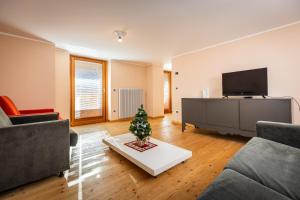 a living room with a christmas tree on a table at La Marmote Albergo Diffuso di Paluzza Aip in Paluzza