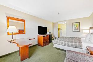 a hotel room with a bed and a television at Moonlight Inn Hotel O Hattiesburg, MS in Hattiesburg