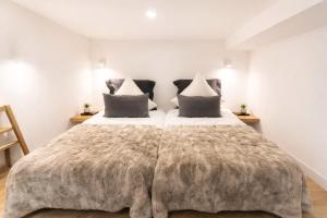 a bedroom with a large bed with a blanket at Loft Prenium PETITE FRANCE-idéal mission Pro-long séjour in Strasbourg +4 photos