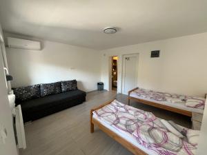 a living room with two beds and a couch at Aqua Rooms Ribnik in Gornji Ribnik