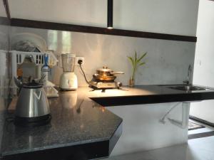 a kitchen with a counter top with a blender at Vidisa Villas in Hikkaduwa