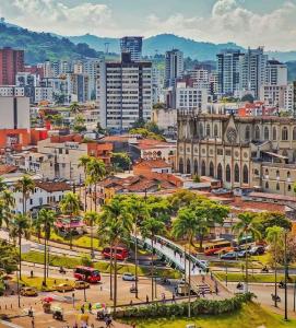 a cityscape of a city with buildings and palm trees at DAM Hotel Pereira in Pereira