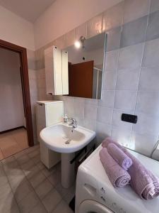 a bathroom with a sink and a washing machine at Casa San Martino 21 in Uboldo +15 photos