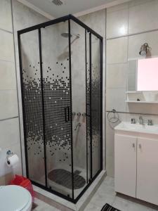 a bathroom with a shower with a toilet and a sink at Dormis del Sol in Caseros