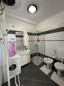 a bathroom with a toilet sink and a washing machine at Appartament Luna in Šorići
