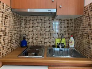 a kitchen with a sink and a counter top at Melissa Rooms in Koufonisia