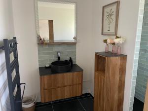 a bathroom with a sink and a mirror at L annexe chambre indépendante avec entrée privée in Fouras