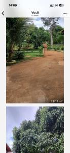 two pictures of a park with a tree and a field at Sítio monte alegre in Sobral