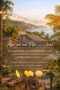 a sign for a resort with a view of the ocean at Sol guest house in Pipa +24 photos