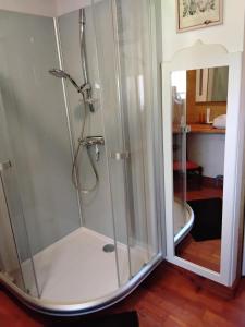 a shower with a glass door in a bathroom at Le Rucan Maison atypique in Montastruc-de-Salies +30 photos