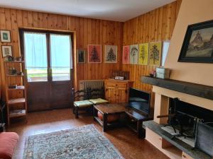 a living room with wooden walls and a fireplace at Ca' Delle Nevi in SantʼAntonio