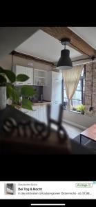 a view of a kitchen with a potted plant at Kleine Auszeit in Oderberg