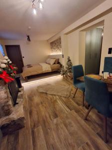 a living room with a bed and a table and chairs at Stella's House Lake Room 2 in Akritochori