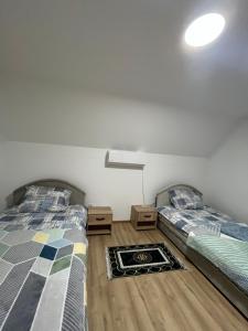 a bedroom with two beds and a rug at Rakocevic house in Kolašin
