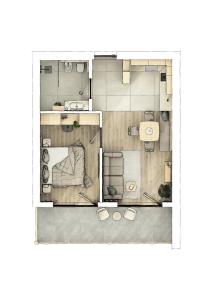 a floor plan of a room with a bed at Residence Louise in Vipiteno +50 photos