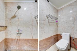 two pictures of a bathroom with a toilet and a shower at Hotel Mini Escape Perungalathur in Chennai +33 photos