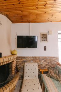 un soggiorno con camino e TV a schermo piatto di Cuckoo's view a Análipsis