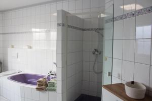 a bathroom with a tub and a shower at Eifler - Sonnenfels in Gerolstein +24 photos