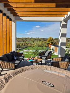 a screened in porch with chairs and a table at Casa Toleni in Ba°evac +40 photos