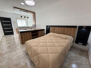 a bedroom with a large bed and a sink at Apart Continente Park in San Clemente del Tuyú +9 photos