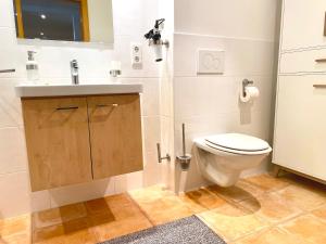 a bathroom with a toilet and a sink at Ferienwohnung Kirchbichl am Schliersee mit Terrasse in Schliersee