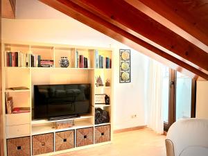 a living room with a television in a book shelf at La plaza de llanes, Plaza Parres Sobrino, 6 in Llanes