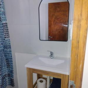 a bathroom with a sink and a mirror at Departamento 8 in El Bolsón