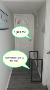 two speech bubbles in a room with a hallway at Amazing cozy fully private studio in London