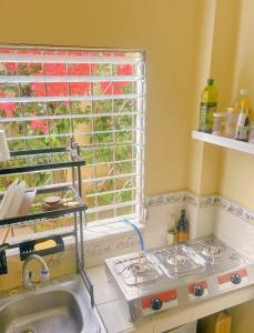 a kitchen with a sink and a window at Uong Oasis in San Salvador
