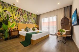 a hotel room with a bed and a mural at Muse Garden in Shanghai +39 photos