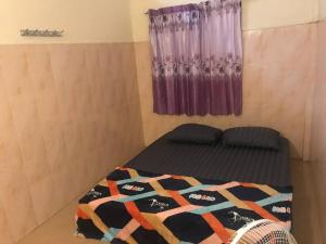 a small room with a bed and a window at The Panda Backpacker Hostel in Kampot +3 photos