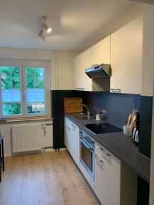 a kitchen with a sink and a stove at Ferienwohnungen Bohner/Wohnung Elisabeth in Meersburg