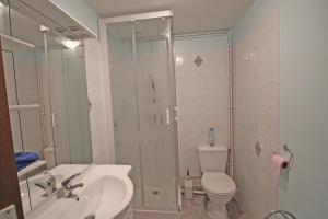 a bathroom with a shower and a sink and a toilet at Champblanc in Arnac-la-Poste +16 photos