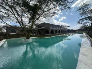 a pool of water with a tree in the middle at Giraffe Manor Tanzania in Usa
