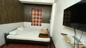a small room with a small bed and a television at Hotel Raj Palace in Jāmb