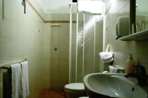 a bathroom with a sink and a toilet at Hotel Del Sole in Riomaggiore