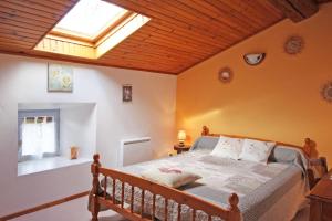 a bedroom with a bed and a skylight at La ferme des souvenirs in Vaulry