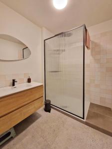 a bathroom with a shower and a sink at Fully equiped 100 m2 appt with the perfect location in Vilvoorde +54 photos
