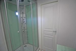 a shower with a glass door in a bathroom at Mémé jeanne in Ambazac