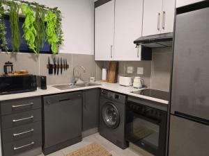 a kitchen with a sink and a dishwasher at Luxury Spa unit, Private Sauna, Central Ballito in Ballito