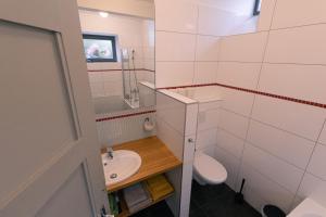 a small bathroom with a toilet and a sink at Vila Krocinka in Prague +43 photos