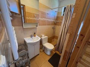 a small bathroom with a toilet and a sink at Wakacyjny Dom Dawidówka in Wisła +14 photos