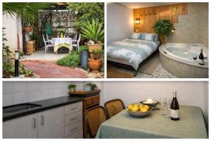 a kitchen and a room with a bath tub and a table at Among the cherry trees - B&B 1 Hermon in Metulla