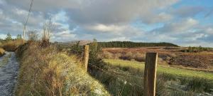 a fence on the side of a field next to a road at Glenedagh Oughter B&B in Ballycastle +14 photos