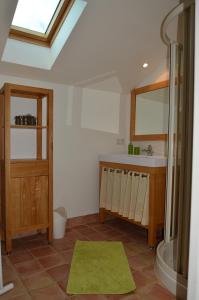 a bathroom with a shower and a sink and a mirror at Gîte du Clos de Gamel in Lascabanes +19 photos