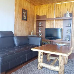 a living room with a couch and a table at CABAÑA HUALAIHUE AUSTRAL in Hornopiren
