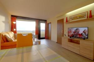 a living room with a flat screen tv and a couch at Apartment 545 in Hohegeiß