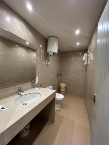 a bathroom with a sink and a toilet and a mirror at Hotel President in Agra