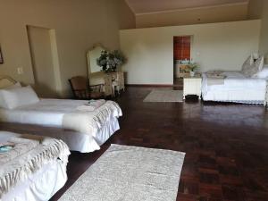 a large room with two beds and a mirror at Shelanti Game Reserve in Marken