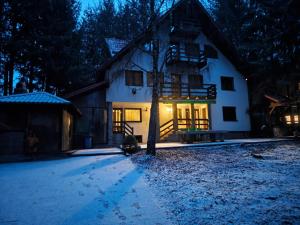 a house at night with the lights on at Casa Mario in Dragoslavele